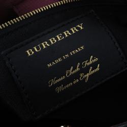 Pre Owned Burberry Pink House Check Leather Small Banner Top Handle Bag