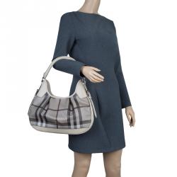 Pre Owned Burberry Grey Nova Check Coated Canvas Small Brooklyn Hobo