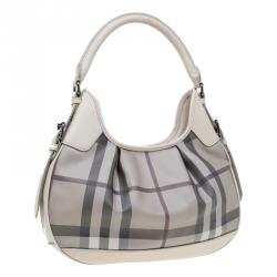 Pre Owned Burberry Grey Nova Check Coated Canvas Small Brooklyn Hobo