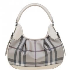 Pre Owned Burberry Grey Nova Check Coated Canvas Small Brooklyn Hobo