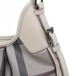 Pre Owned Burberry Grey Nova Check Coated Canvas Small Brooklyn Hobo