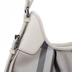 Pre Owned Burberry Grey Nova Check Coated Canvas Small Brooklyn Hobo