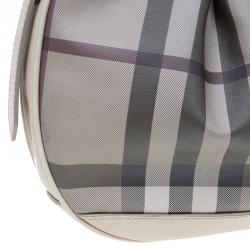 Pre Owned Burberry Grey Nova Check Coated Canvas Small Brooklyn Hobo