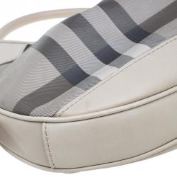 Pre Owned Burberry Grey Nova Check Coated Canvas Small Brooklyn Hobo