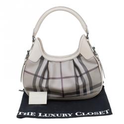 Pre Owned Burberry Grey Nova Check Coated Canvas Small Brooklyn Hobo