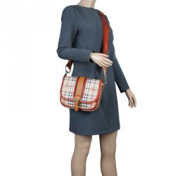 Burberry Beige/Orange Classic Check Coated Canvas Messenger Bag