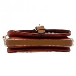 Burberry Beige/Orange Classic Check Coated Canvas Messenger Bag