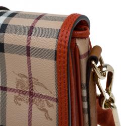 Burberry Beige/Orange Classic Check Coated Canvas Messenger Bag