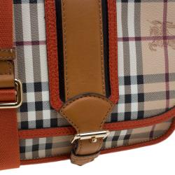 Burberry Beige/Orange Classic Check Coated Canvas Messenger Bag