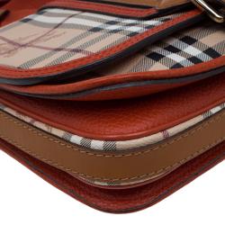 Burberry Beige/Orange Classic Check Coated Canvas Messenger Bag