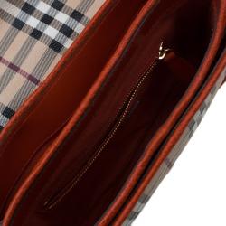 Burberry Beige/Orange Classic Check Coated Canvas Messenger Bag