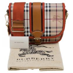 Burberry Beige/Orange Classic Check Coated Canvas Messenger Bag