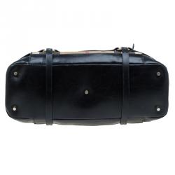 مملوكة مسبقًا Burberry Black Leather Bridle House Check Canvas Satchel