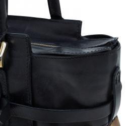 مملوكة مسبقًا Burberry Black Leather Bridle House Check Canvas Satchel