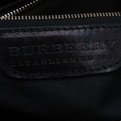 مملوكة مسبقًا Burberry Black Leather Bridle House Check Canvas Satchel