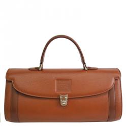 Pre Owned Burberry Brown Pebbled Leather Vintage Top Handle Bag