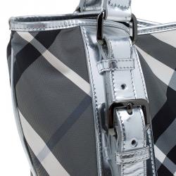 Pre Owned Burberry Silver Beat Check Nylon Victoria Tote