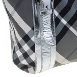 Pre Owned Burberry Silver Beat Check Nylon Victoria Tote