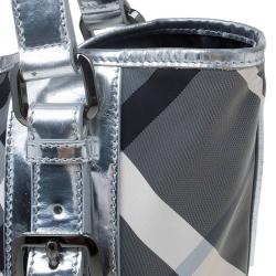 Pre Owned Burberry Silver Beat Check Nylon Victoria Tote