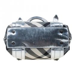 Pre Owned Burberry Silver Beat Check Nylon Victoria Tote