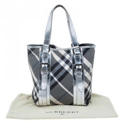 Pre Owned Burberry Silver Beat Check Nylon Victoria Tote