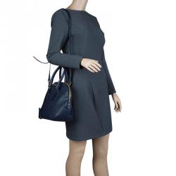 Pre Owned Burberry Navy Blue Grain Leather Small Orchard Bowling Bag