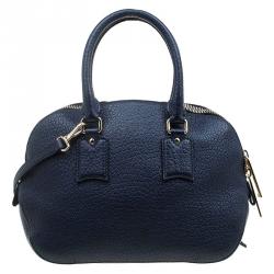 Pre Owned Burberry Navy Blue Grain Leather Small Orchard Bowling Bag