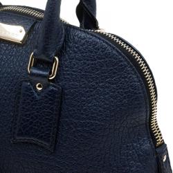 Pre Owned Burberry Navy Blue Grain Leather Small Orchard Bowling Bag