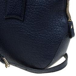 Pre Owned Burberry Navy Blue Grain Leather Small Orchard Bowling Bag