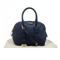 Pre Owned Burberry Navy Blue Grain Leather Small Orchard Bowling Bag
