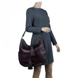 Pre Owned Burberry Brown Leather Tassel Hobo