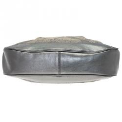 Pre Owned Burberry Grey Canvas Medium Shimmer Check Fairby Hobo