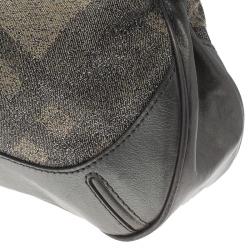 Pre Owned Burberry Grey Canvas Medium Shimmer Check Fairby Hobo