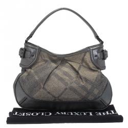 Pre Owned Burberry Grey Canvas Medium Shimmer Check Fairby Hobo