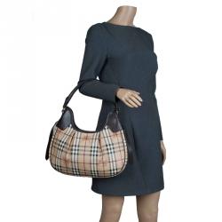 Pre Owned Burberry Beige/Brown Classic Check Small Brooklyn Hobo