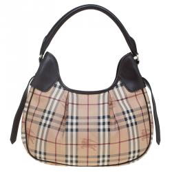Pre Owned Burberry Beige/Brown Classic Check Small Brooklyn Hobo
