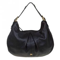 Pre Owned Burberry Black Leather Large Malika Hobo 