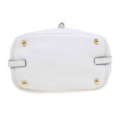 Pre Owned Burberry White Leather Buckle Detail Hobo