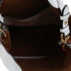 Pre Owned Burberry White Leather Buckle Detail Hobo
