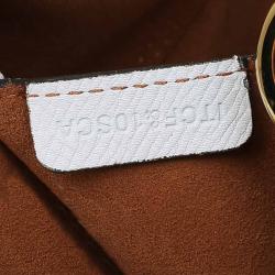 Pre Owned Burberry White Leather Buckle Detail Hobo