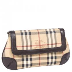 Pre Owned Burberry Haymarket Check Small Flap Bag