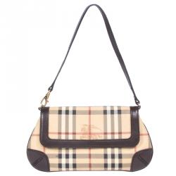 Pre Owned Burberry Haymarket Check Small Flap Bag
