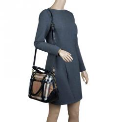 Pre Owned حقيبة بربري أوركارد بولينغ كانفاس وجلد هاوس تشيك سوداء