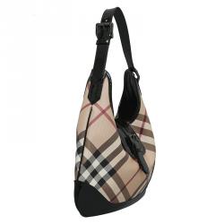 Pre Owned Burberry Black Nova Check Coated Canvas Brooke Hobo