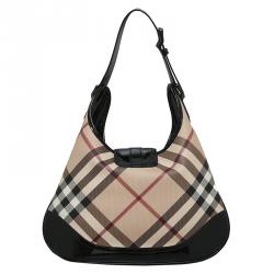 Pre Owned Burberry Black Nova Check Coated Canvas Brooke Hobo
