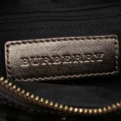 Pre Owned Burberry Bronze Leather Claasic Check Stripes Shoulder Bag