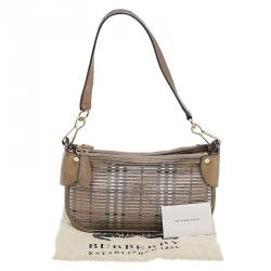 Pre Owned Burberry Bronze Leather Claasic Check Stripes Shoulder Bag