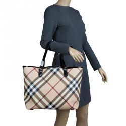 Burberry Beige/Black Supernova Check Coated Canvas Nickie Tote