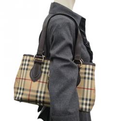 Pre Owned Burberry Haymarket Check Coated Canvas Shoulder Bag