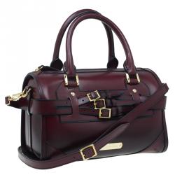 Pre Owned حقيبة بربري بولينغ جلد بريدل عنابي بأحزمة